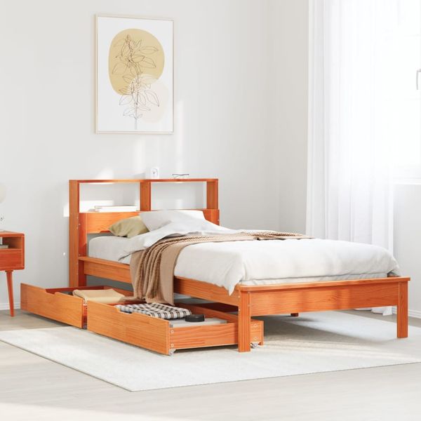 vidaXL Massivholzbett mit Regal ohne Matratze Wachsbraun 90x190 cm 3309832