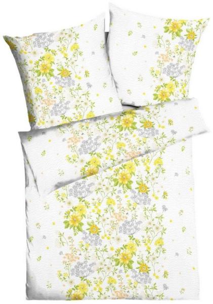 Kaeppel Bettwäsche 135x200cm / 155x220cm Linda Gelb Blüten, Seersucker, 2 teilig, frisches Blumenmuster, Gelb, Orange