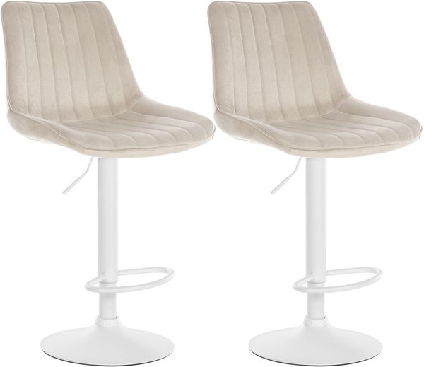CLP 2er Set Barhocker Toni Samt drehbar und stufenlos höhenverstellbar,creme Metall matt weiss