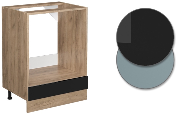 Herdumbauschrank R-Line Schwarz Hochglanz 60 cm , AP Eiche Vicco