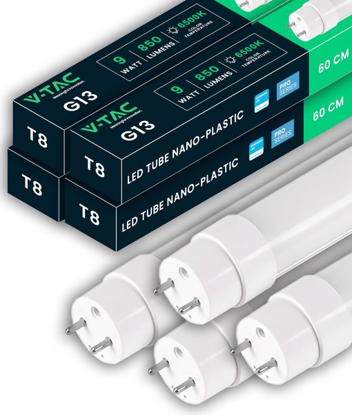 V-TAC 4x LED Röhre 60 CM - T8 - G13 -Fassung 7,5W - 850 Lumen - Samsung Chip - LED-Röhren für Decke, Wand, Garage, Geschäft - T8 Röhre - Ersatz für Neonröhren - Licht Kaltweiß 6500K