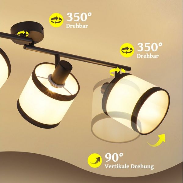 Nettlife Deckenstrahler 1/2//3/4/6 Flammig Schwarz Vintage E14 Deckenleuchte Stoff Retro, LED wechselbar, Küche Schlafzimmer Kinderzimmer Cloakroom