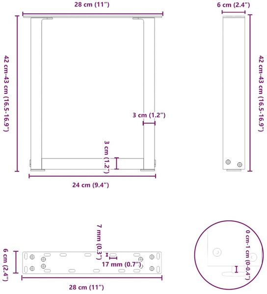 vidaXL Couchtischbeine U-Form 2 Stk. Anthrazit 28x(42-43) cm Stahl 4013150 Bild 10