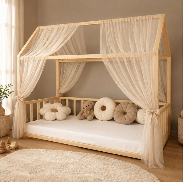 Baby Fancyroom Betthimmel Hausbett Himmel Premium Tüll, Baldachin für Kinderbett Mädchenzimmer, 2-teilig, mit 4 Schleifen, Premium Tüll