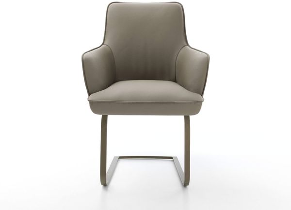 Freischwinger Heira-Flex mit Armlehnen Echt-Leder Schlamm Freischwinger flach Effektfinish Titan Taschenfederkern Bild 2