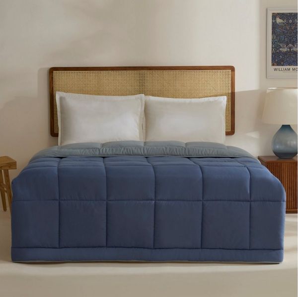 Karaca Tagesdecke Double Face Bettdecke Pudra Hellgrau Blau 200x200cm, Atmungsaktives Schlafklima