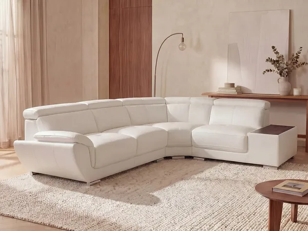 Vente-unique - Ecksofa Leder - Ecke Rechts - Weiß - NAHIA
