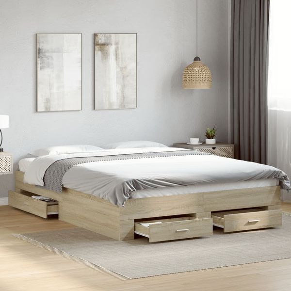 vidaXL Bettgestell mit Schubladen Sonoma-Eiche 150x200cm Holzwerkstoff 3280379