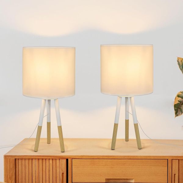 ZMH Nachttischlampe 2er Set Tischlampe Modern - Tischleuchte Wohnzimmer mit Stoffschirm E27 Fassung Max. 40W Weiß Nachttischleuchte Nachtlicht für Schlafzimmer Hotel Café Restaurant（Ohne Leuchtmittel）