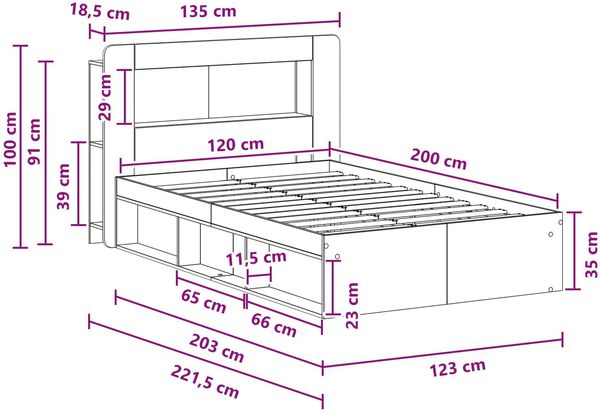 vidaXL Bettgestell mit Stauraum Altholz 120 x 200 cm Holzwerkstoff 3433474 Bild 9
