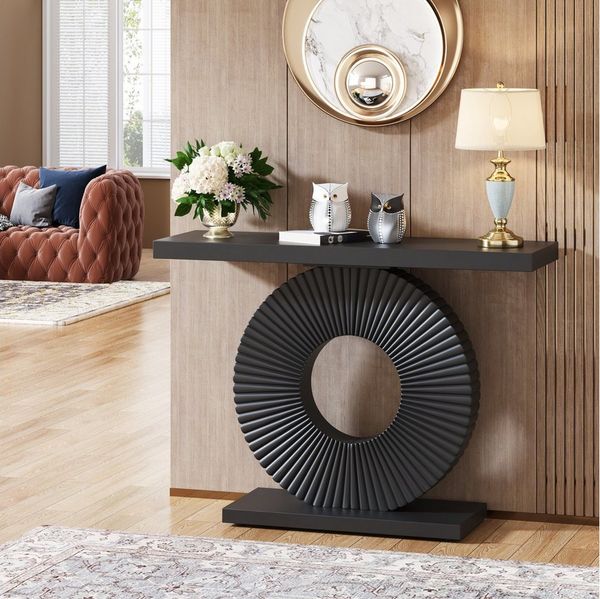 Tribesigns Konsolentisch Flurtisch mit eine runde, blumenförmige Basis 100 x 30 x 79 cm, Weiß