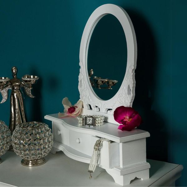 Romantische Spiegelkommode LEVANA weiß 47cm Landhaus Schubladen