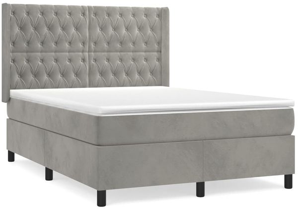 vidaXL Boxspringbett mit Matratze Hellgrau 140x190 cm Samt 3132855 Bild 2