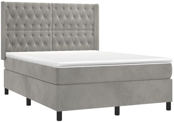 vidaXL Boxspringbett mit Matratze Hellgrau 140x190 cm Samt 3132855 Bild 3