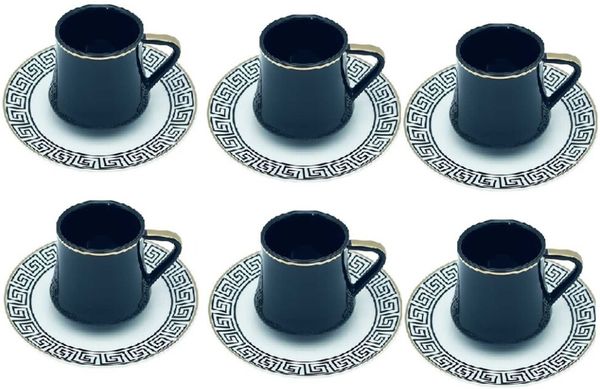 12-tlg. Kaffeeservice, Kaffee- und Mokkatassen mit Unterteller aus Porzellan Schwarz 90 ml