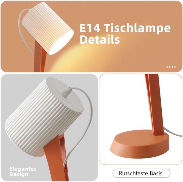 ZMH Tischleuchte Wohnzimmer Nachttischlampe mit Kabel - Tischlampe 2er Set Kleine Orange Lampe E14 Tischlampen Moderne Landhausstil für Esstisch Schlafzimmer - Ohne Leuchtmittel Bild 2