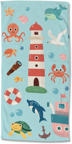 good morning Strandtuch Sailor, Velours (Packung, 1-St), Kinder Strandtuch, Mikrofaser, Velours, saugfähig, weich, Leuchtturm