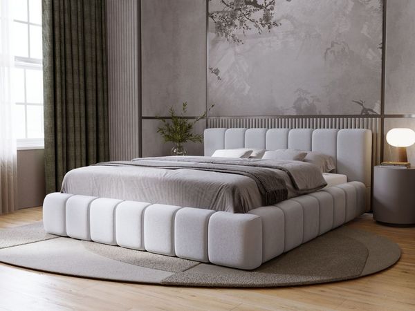 GRAINGOLD Orio Doppelbett 120x200, Polsterbett mit Kopfteil, Bettkasten, Velour-Stoff, Hellgrau