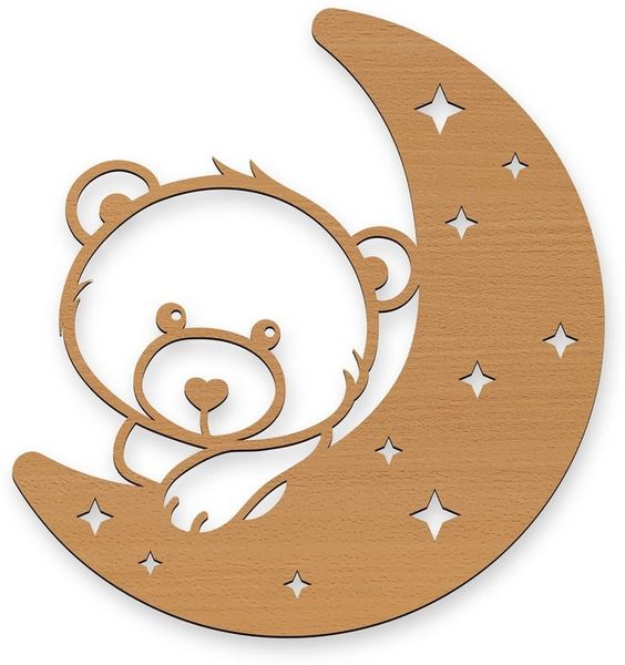 Namofactur LED Nachtlicht Wandlampe Kinderzimmer Kinder Nachtlicht Teddy Mond I MDF Holz, LED fest integriert, Warmweiß