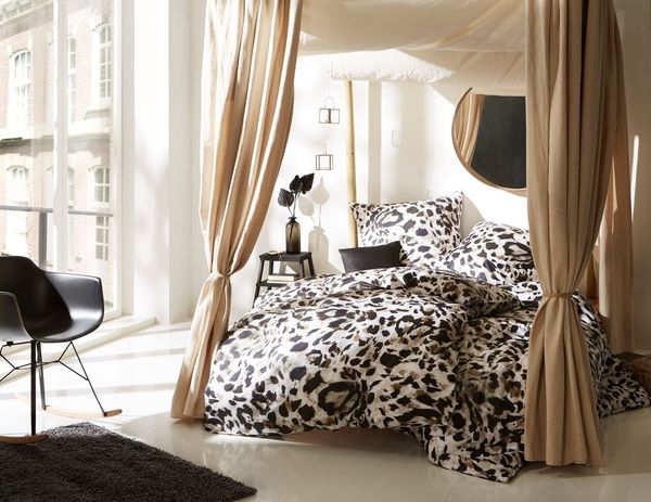 Mako Satin Bettwäsche Leopard weiß 200x220 + 2x 80x80