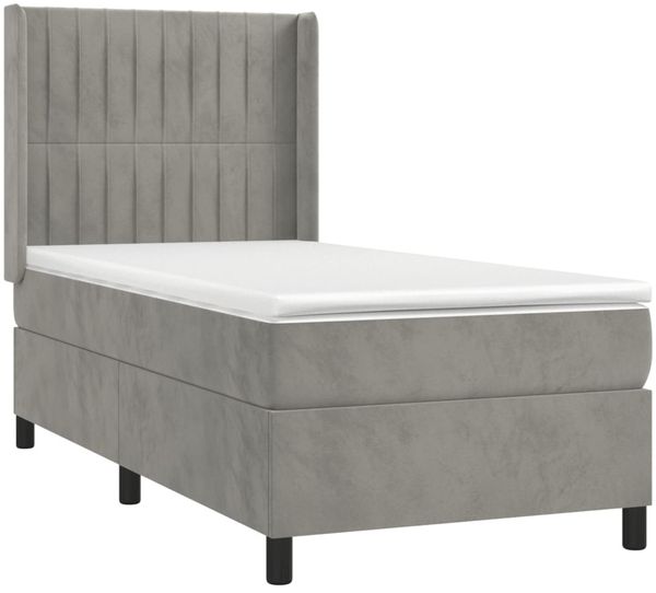 vidaXL Boxspringbett mit Matratze & LED Hellgrau 100x200 cm Samt 3139667 Bild 4