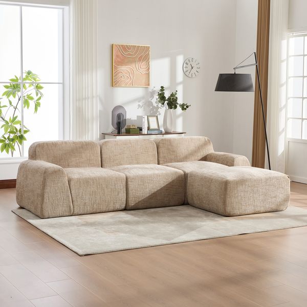YakoHome Modulsofa Hellkhaki 182.50*269.50*73.00 - Pflegeleichtes Chenille-Sofa, 3x langlebiger als üblich