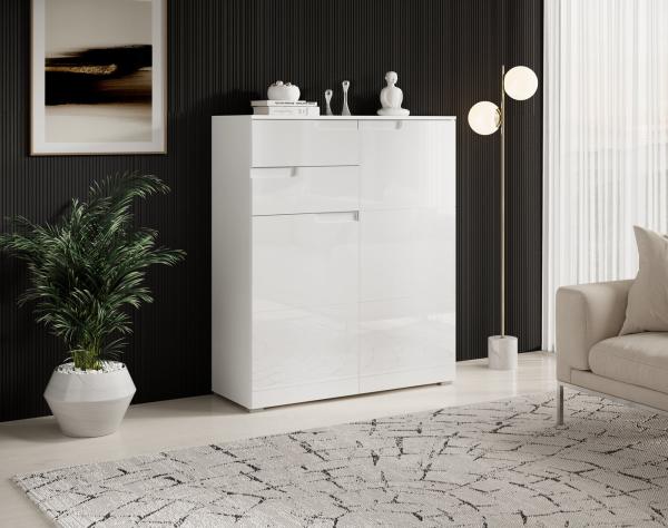 SPICE Kommode in Hochglanz Weiß - Modernes Sideboard mit viel Stauraum für Ihren Wohnbereich - 100 x 119 x 40 cm (B/H/T)