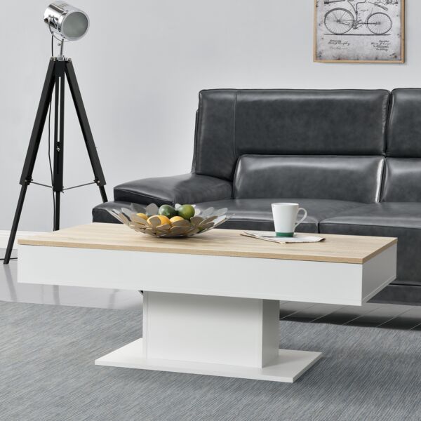 Couchtisch Lünen 40x110x60cm mit 2 Staufächer Eicheoptik Weiß en. casa