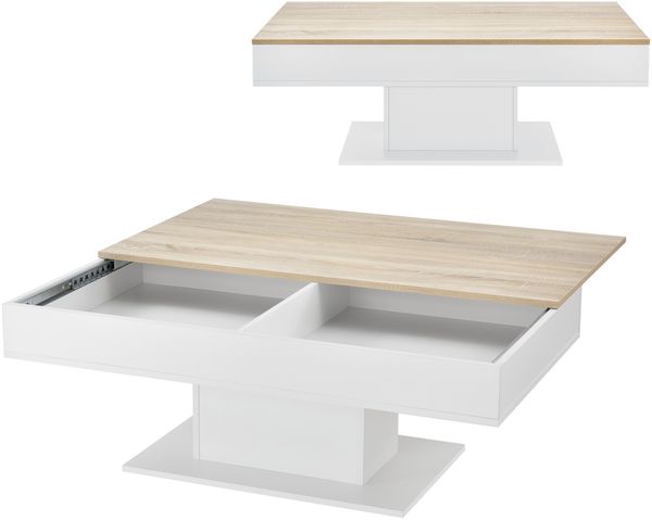 Couchtisch Lünen 40x110x60cm mit 2 Staufächer Eicheoptik Weiß en. casa
