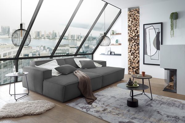KAWOLA Big Sofa SAMU Feincord anthrazit 72 x 168 x 256 cm