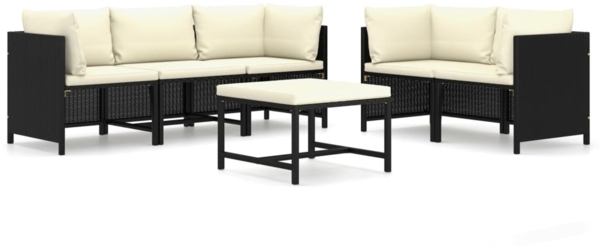 vidaXL 6-tlg. Garten-Lounge-Set mit Kissen Poly Rattan Schwarz 3059786