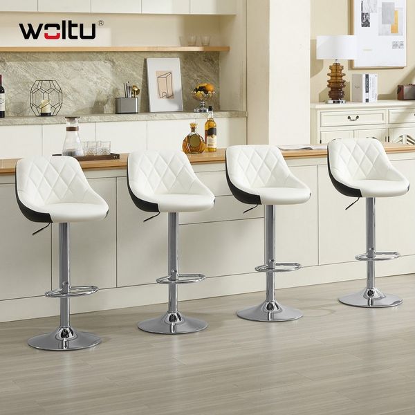 WOLTU BH30ws-2 Design 2 farbig Barhocker mit Griff , 2er Set , stufenlose Höhenverstellung , verchromter Stahl , Antirutschgummi , pflegeleichter Kunstleder , gut gepolsterte Sitzfläche , weiß+schwarz