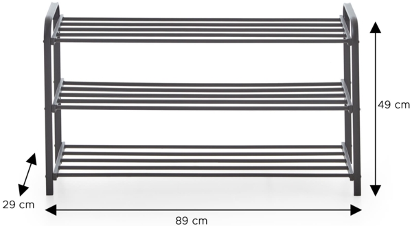 Homes & Jones Schuhregal Manfred 90x49x29 cm aus schwarzem Metall - Regal mit 3 Ebenen für Schuhen - Robust & platzsparend - Schuhregal - Flur, Diele - modern & stilvoll Bild 3