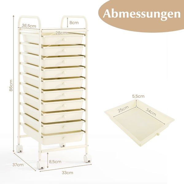 Rollwagen Bad Rollcontainer Beistellwagen mit 10 Schubladen 33 x 37 x 86 cm Weiß Bild 3