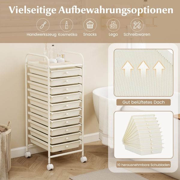 Rollwagen Bad Rollcontainer Beistellwagen mit 10 Schubladen 33 x 37 x 86 cm Weiß