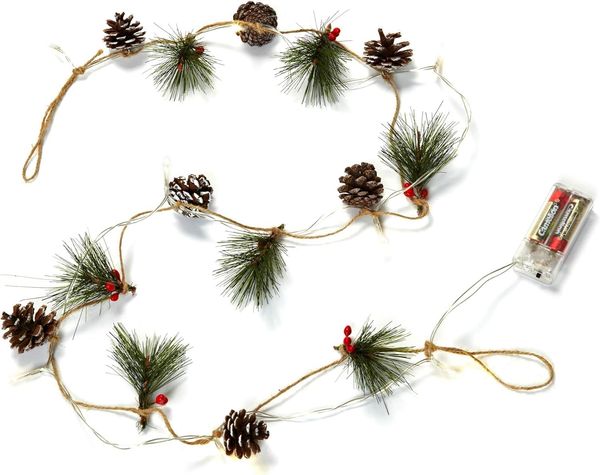 HEITMANN DECO LED-Lichterkette mit Tannenzapfen & Zweigen – 10 warmweiße LEDs, batteriebetrieben – Weihnachtsdeko für Innenräume, Braun