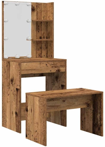 vidaXL Schminktisch-Set mit LED-Leuchten Altholz-Optik Holzwerkstoff 3329187