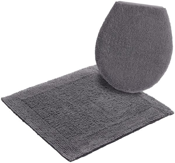 my home Badematte Kapra, Badvorleger, Badezimmer Teppich, Höhe 14 mm, beidseitig nutzbar, fußbodenheizungsgeeignet, strapazierfähig, Baumwolle, 2-tlg. Hänge-WC Set, mit Bordüre, Badteppich, Badematte