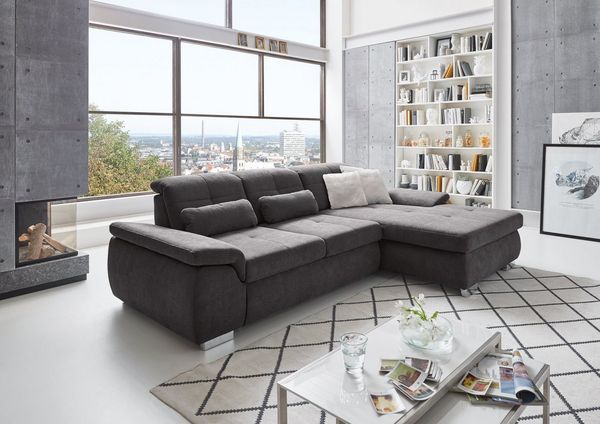 Die PlanBar Ecksofa MP-IN16037 L-Form, mit Sitztiefenverstellung & Zierkissen, Federkern