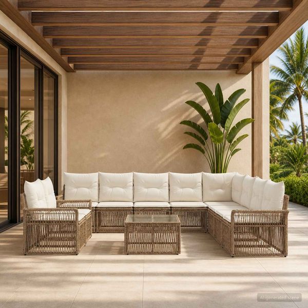 vidaXL Gartensofa-set 11 pcs Beige Poly-Rattan 3434880