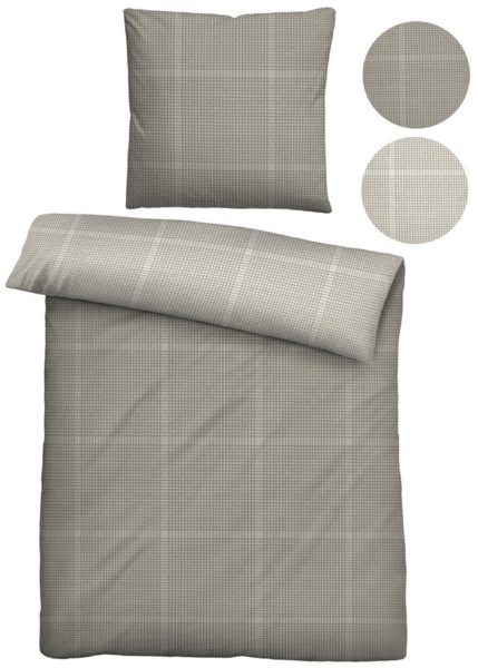 biberna Mako-Satin Bettwäsche KARO, kitt , kitt, 1x 135x200 cm + 1x 80x80 cm