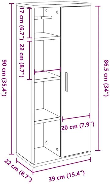 vidaXL Badezimmerschrank mit Rollenhalter Räuchereiche 39x22x90 cm 858528 Bild 12