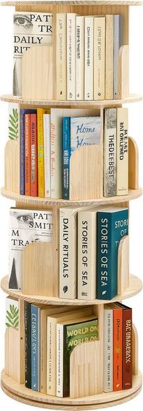 Youyijia Bücherregal 3/4/5-stöckig, Drehregal aus Kiefernholz Naturholzfarbe