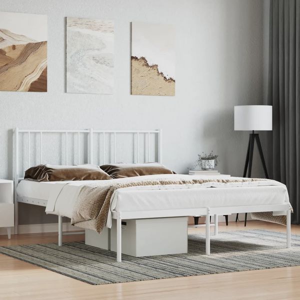 vidaXL Bettgestell mit Kopfteil Metall Weiß 140x190 cm 352529