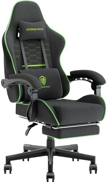 Gaming Stuhl Bürostuhl Stoff mit Massage Kopfstütze Fußstütze Schwarz Grün