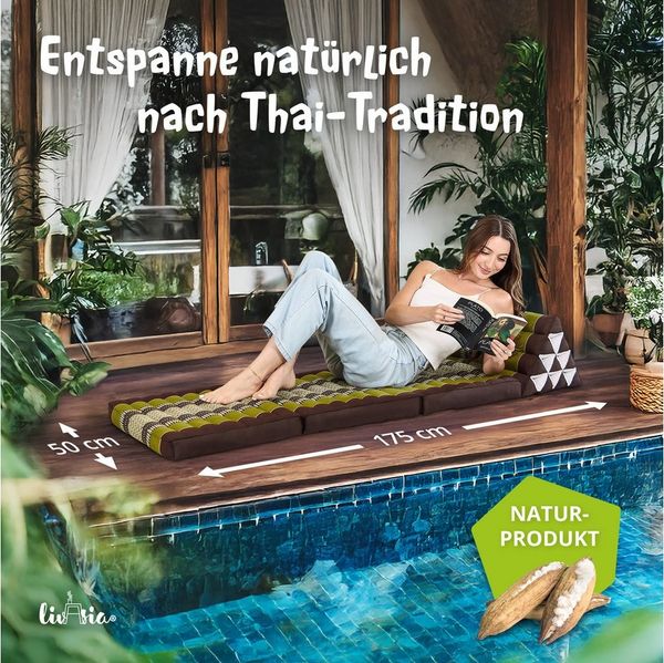 livasia Sitzsack Thaikissen 3 Auflagen (Classic) vegan und handgefertigt, 175x50x8cm, Kapok
