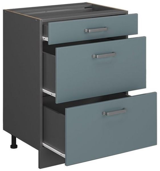 Küchenunterschrank R-Line Blau-Grau 60 cm mit Schubladen, ohne Arbeitsplatte Vicco Bild 3