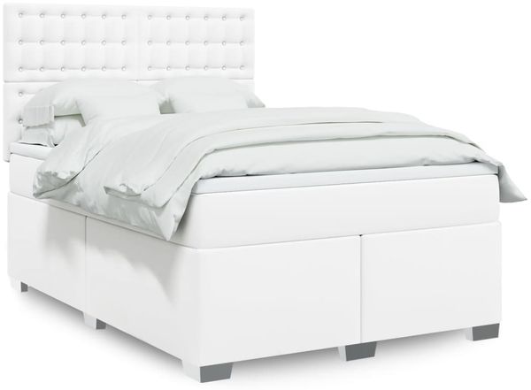 vidaXL Boxspringbett mit Matratze Weiß 160x200 cm Kunstleder 3293029