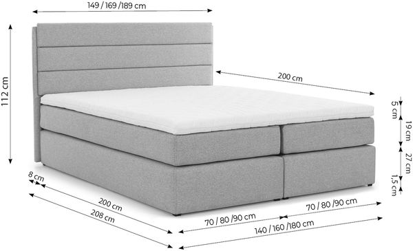 AX LIVING Boxspringbett 180x200 mit Matratze und Topper Sequoio Grau Bild 5