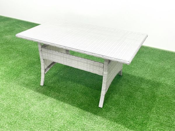 Fimous Rattan Gartenmöbel-Set Outdoor 8 Sitzer mit Esstisch 2 Sesseln 2 Beistelltischen 2 Großer Hockern Hellgrau gemischt Bild 4